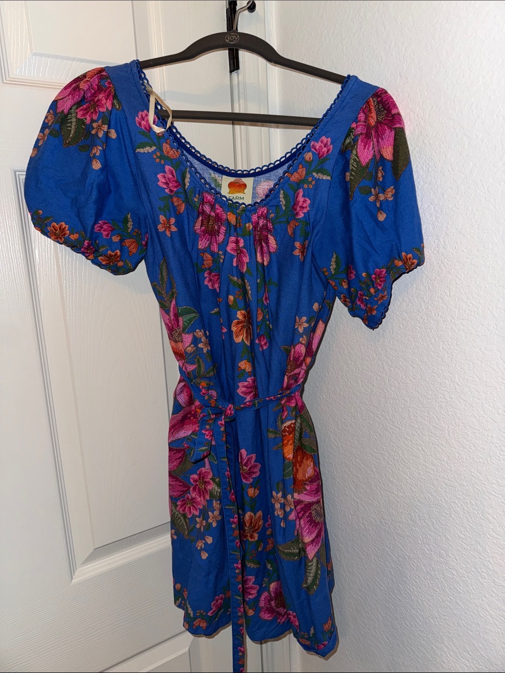 Farm Rio Blue Floral Puff-Sleeve Dress